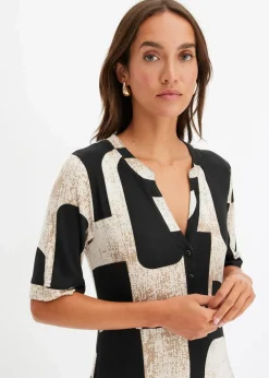 bonprix Nachhaltigere Materialien|Kleider^Maxikleid aus softem Viskose-Mix schwarz/creme graphisch bedruckt