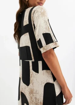 bonprix Nachhaltigere Materialien|Kleider^Maxikleid aus softem Viskose-Mix schwarz/creme graphisch bedruckt