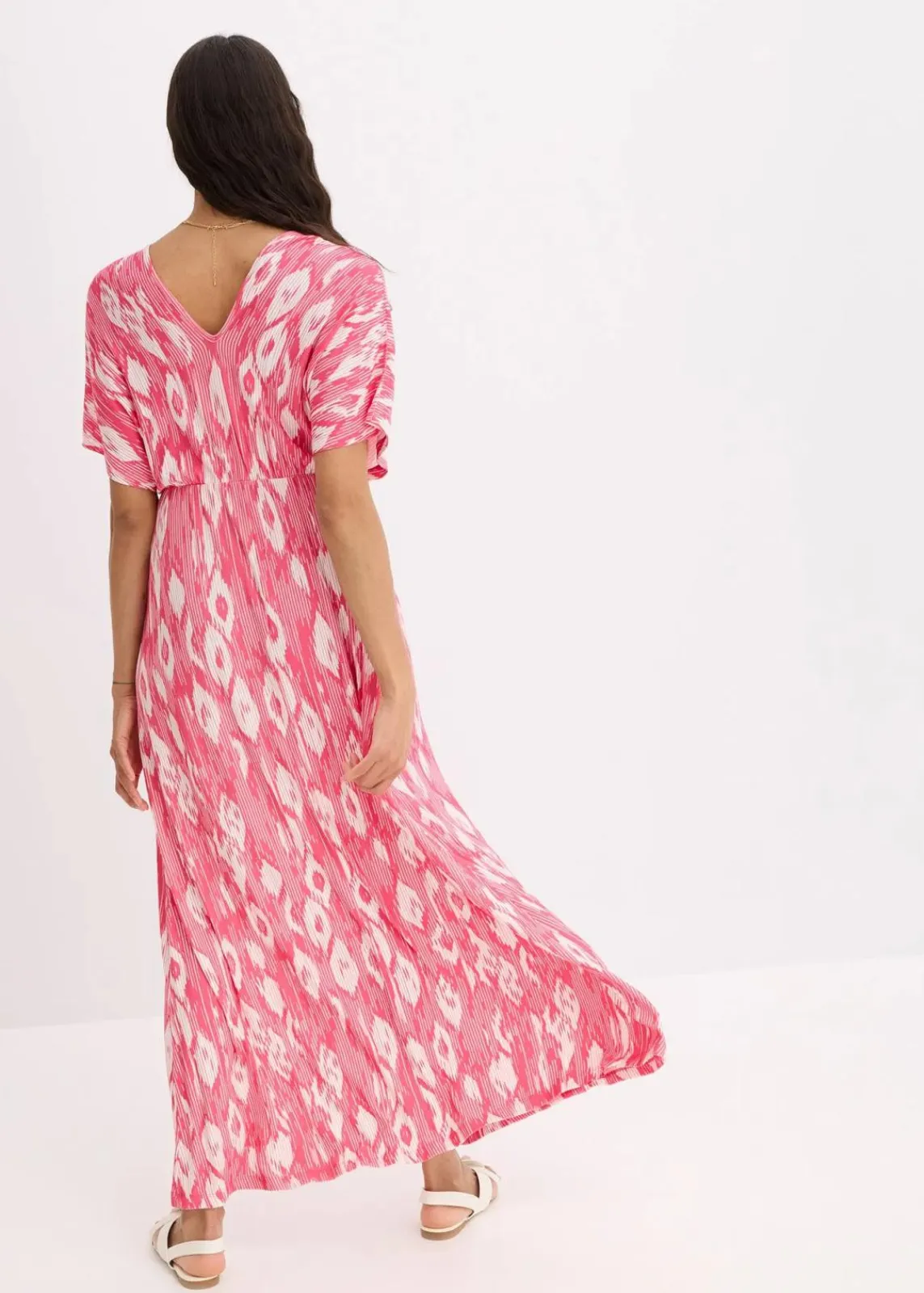 bonprix Bekleidung·Pullover & Strickjacken|Kleider^Maxikleid aus softem Viskose-Mix pink/weiß bedruckt