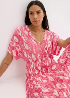 bonprix Bekleidung·Pullover & Strickjacken|Kleider^Maxikleid aus softem Viskose-Mix pink/weiß bedruckt