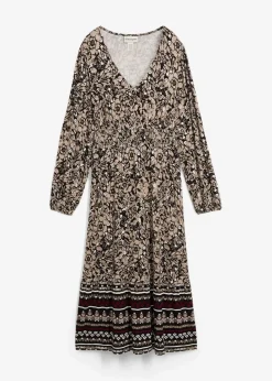 bonprix Kleider|Bekleidung·Pullover & Strickjacken^Maxikleid aus softem Viskose-Elasthan-Mix sand/khakibeige/wollweiß/rubinrot bedruckt