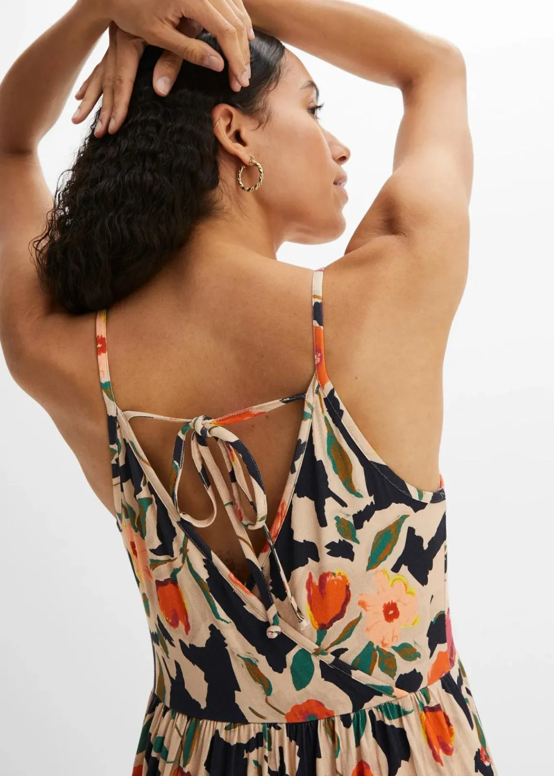 bonprix Bekleidung·Pullover & Strickjacken|Kleider^Maxikleid aus softem Viskose-Mix schwarz/beige geblümt