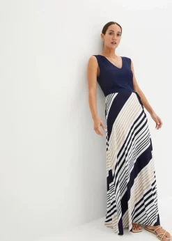 bonprix Bekleidung·Pullover & Strickjacken|Kleider^Maxikleid aus softem Viskose-Mix dunkelblau/creme gestreift