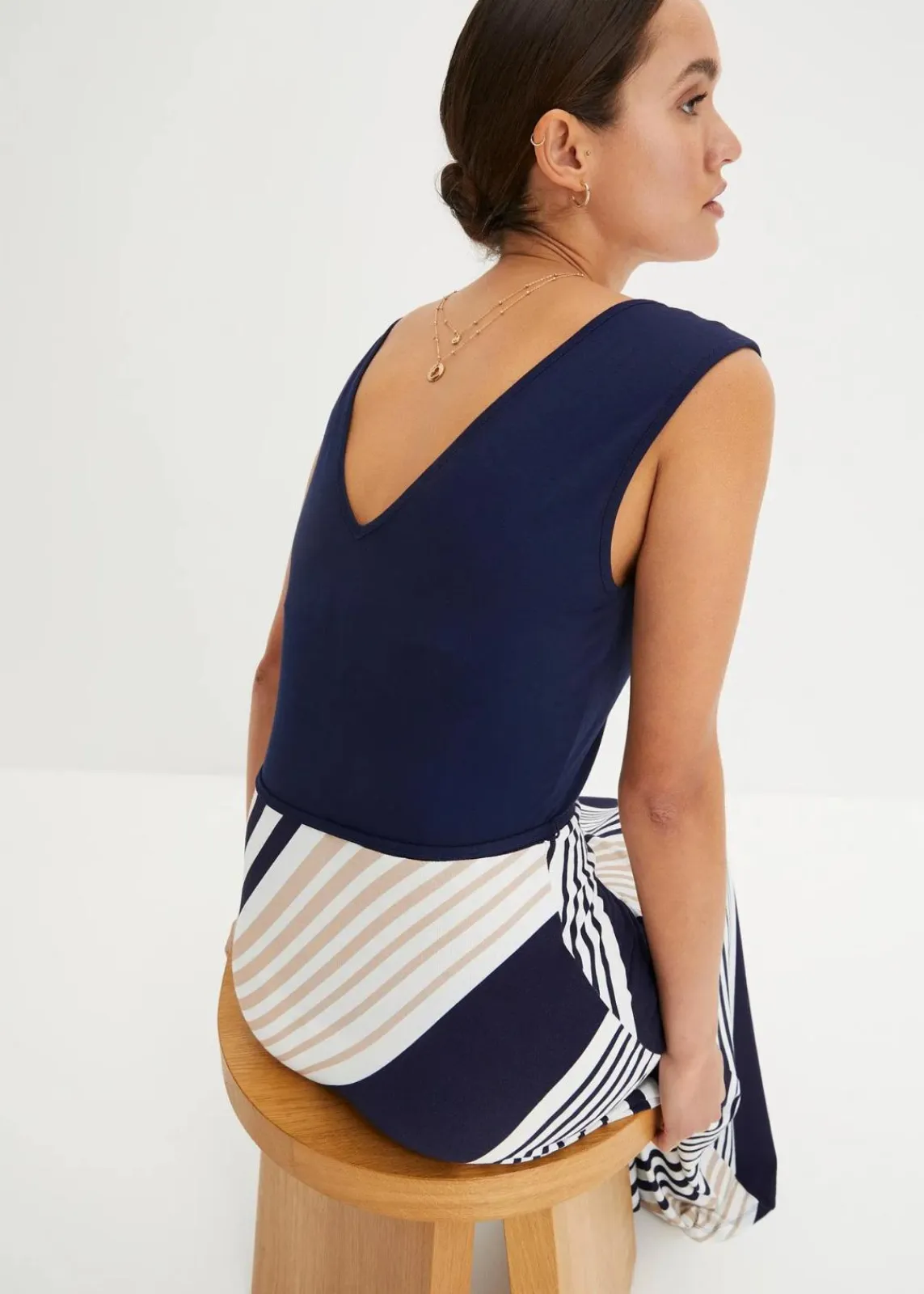 bonprix Bekleidung·Pullover & Strickjacken|Kleider^Maxikleid aus softem Viskose-Mix dunkelblau/creme gestreift