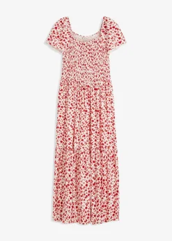 bonprix Nachhaltigere Materialien|Kleider^Maxikleid aus Viskose-Mix wollweiß/erdbeere geblümt