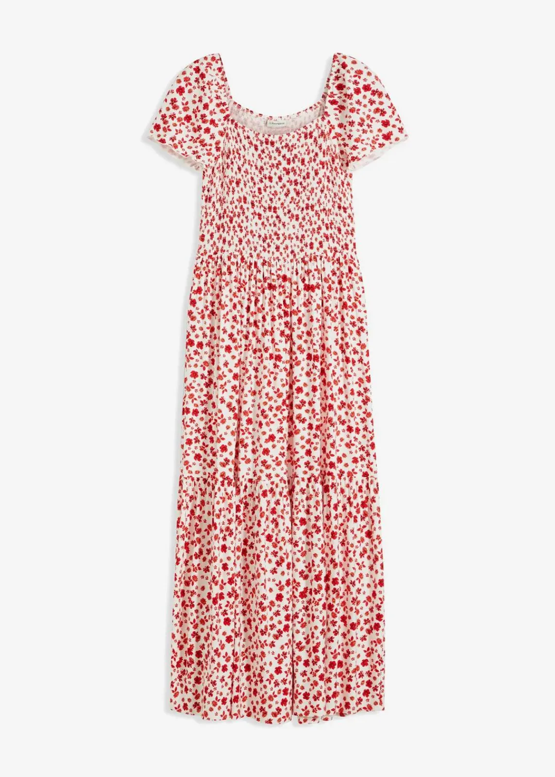 bonprix Nachhaltigere Materialien|Kleider^Maxikleid aus Viskose-Mix wollweiß/erdbeere geblümt
