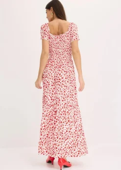 bonprix Nachhaltigere Materialien|Kleider^Maxikleid aus Viskose-Mix wollweiß/erdbeere geblümt