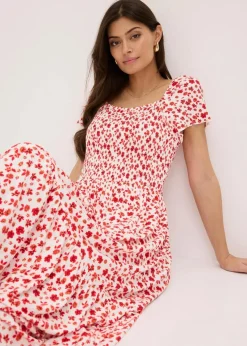 bonprix Nachhaltigere Materialien|Kleider^Maxikleid aus Viskose-Mix wollweiß/erdbeere geblümt