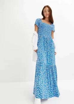bonprix Nachhaltigere Materialien|Kleider^Maxikleid aus Viskose-Mix blau / wollweiß geblümt