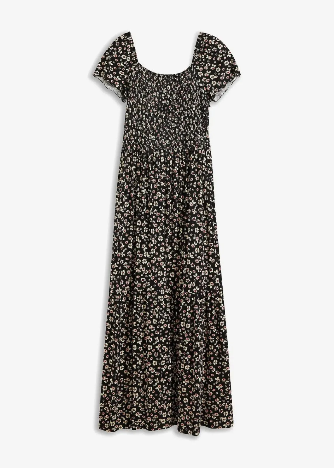 bonprix Bekleidung·Pullover & Strickjacken|Kleider^Maxikleid aus Viskose-Mix schwarz/wollweiß geblümt