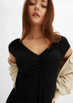 bonprix Bekleidung·Pullover & Strickjacken|Nachhaltigere Materialien^Maxikleid aus Viskose-Mix schwarz