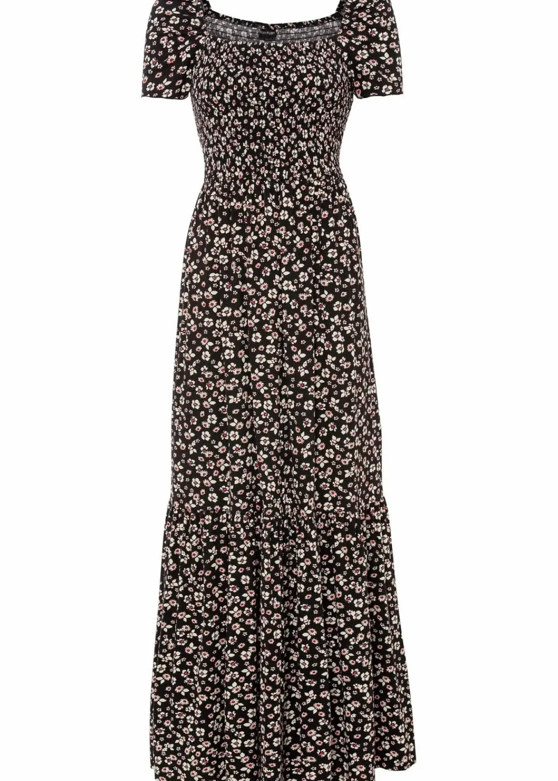 bonprix Kurzgrößen|Kurzgrößen^Maxikleid aus Viskose-Mix schwarz/wollweiß geblümt