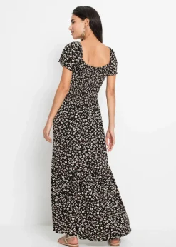 bonprix Kurzgrößen|Kurzgrößen^Maxikleid aus Viskose-Mix schwarz/wollweiß geblümt