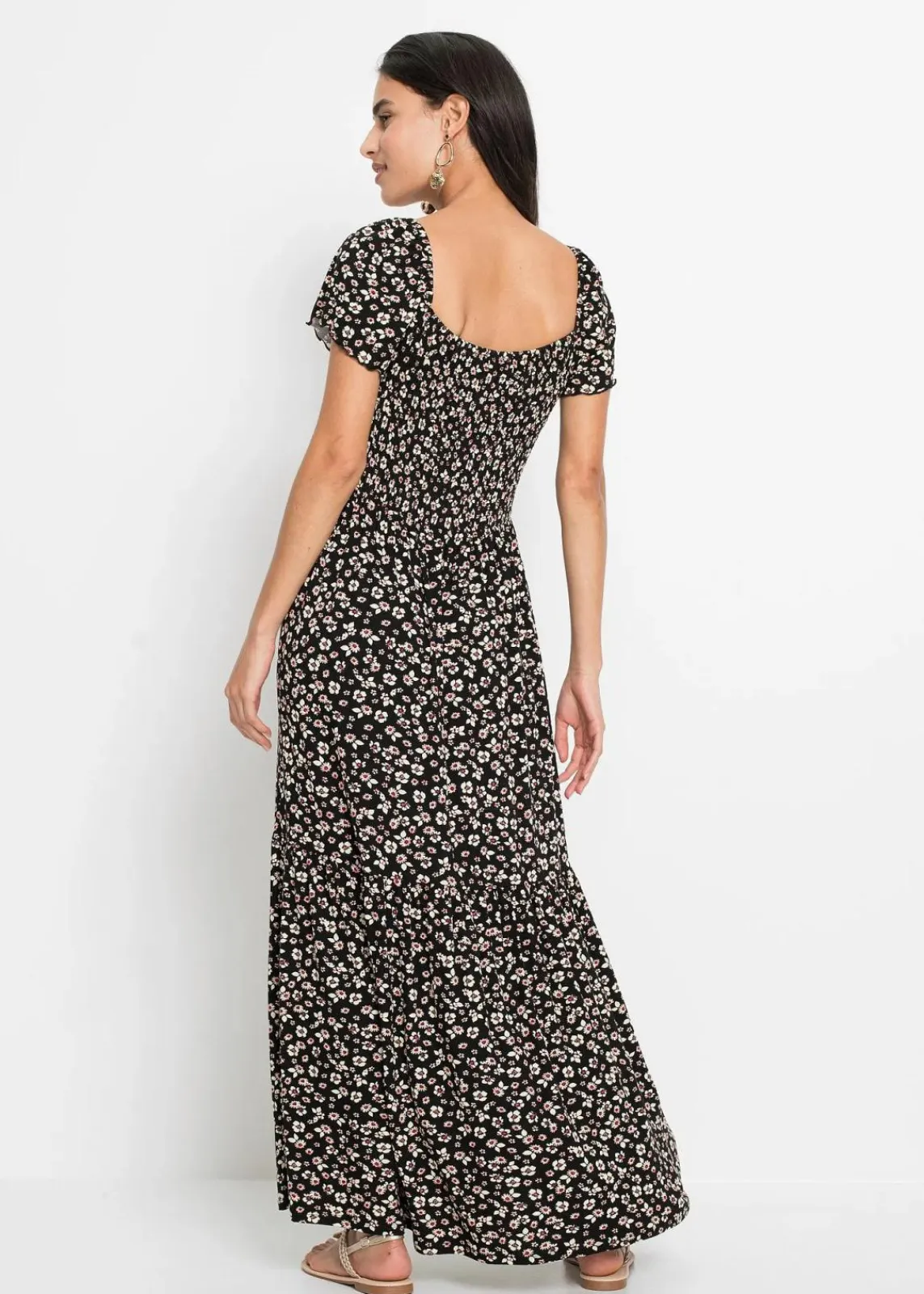 bonprix Kurzgrößen|Kurzgrößen^Maxikleid aus Viskose-Mix schwarz/wollweiß geblümt