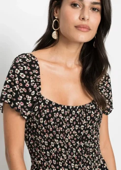 bonprix Kurzgrößen|Kurzgrößen^Maxikleid aus Viskose-Mix schwarz/wollweiß geblümt
