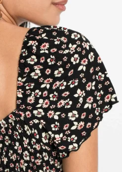 bonprix Kurzgrößen|Kurzgrößen^Maxikleid aus Viskose-Mix schwarz/wollweiß geblümt