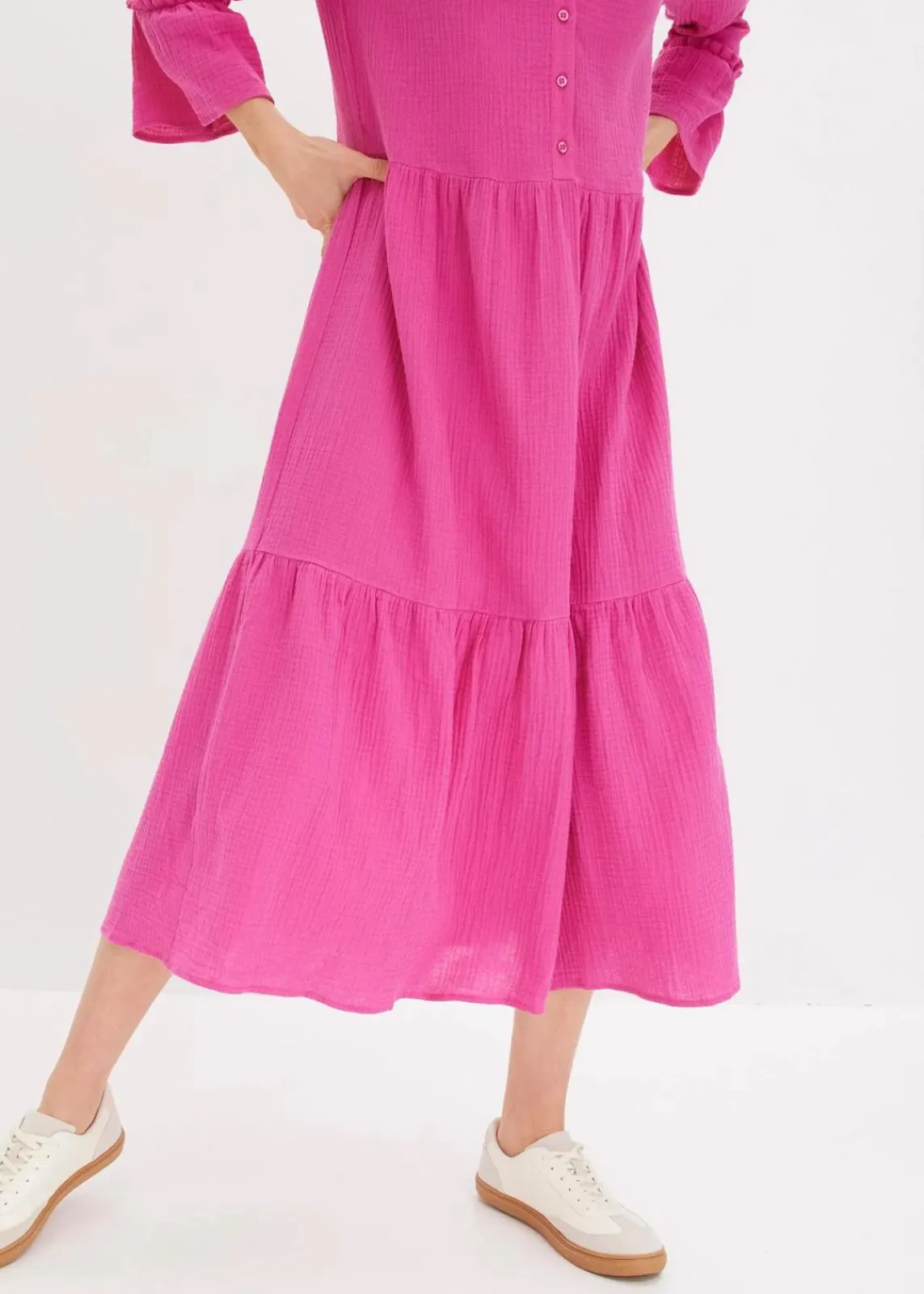 bonprix Kleider|Bekleidung·Pullover & Strickjacken^Maxikleid aus weichem Musselin fuchsia