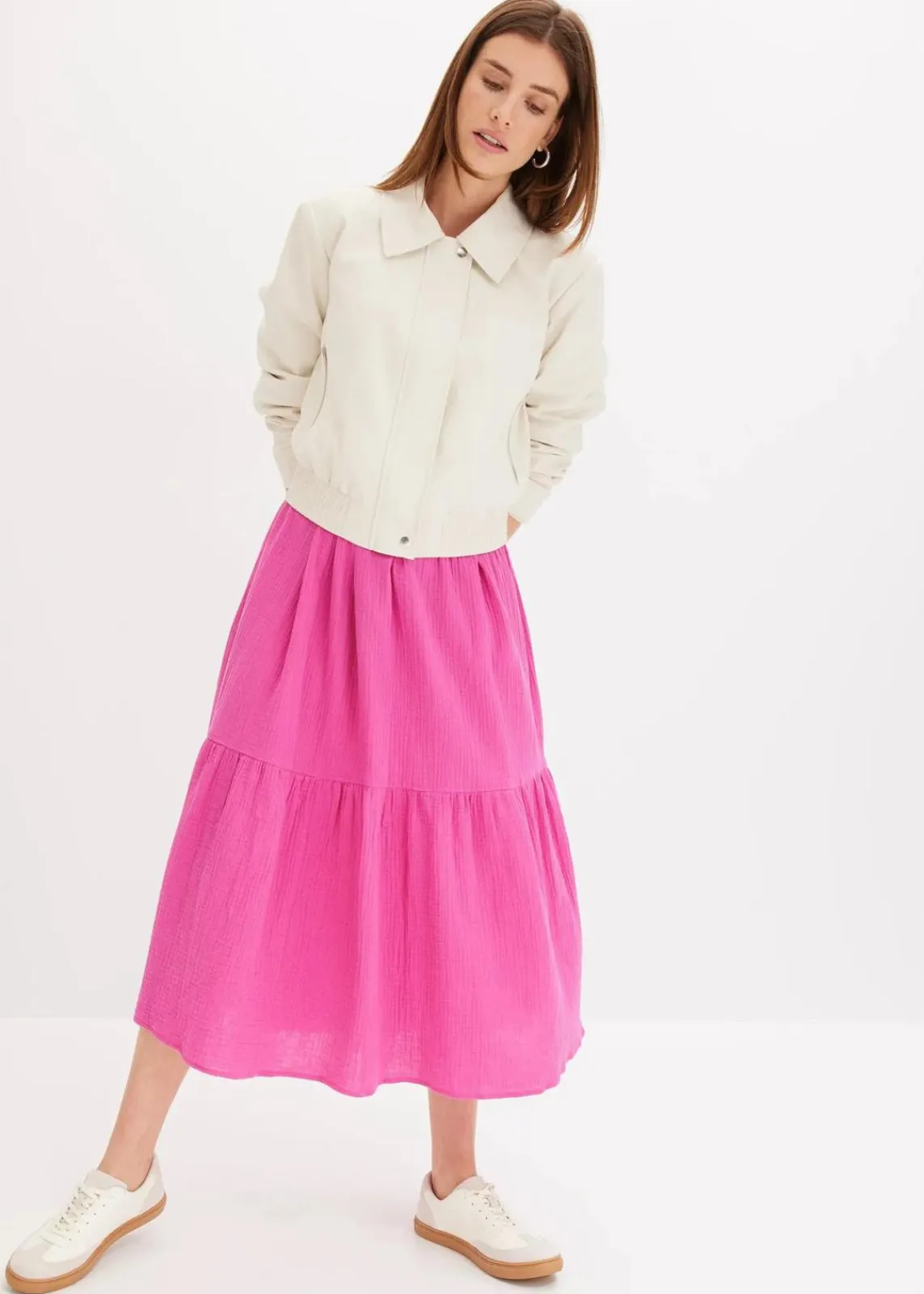 bonprix Kleider|Bekleidung·Pullover & Strickjacken^Maxikleid aus weichem Musselin fuchsia