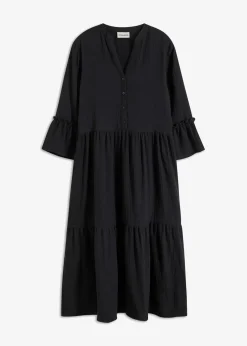 bonprix Bekleidung·Pullover & Strickjacken|Kleider^Maxikleid aus weichem Musselin schwarz