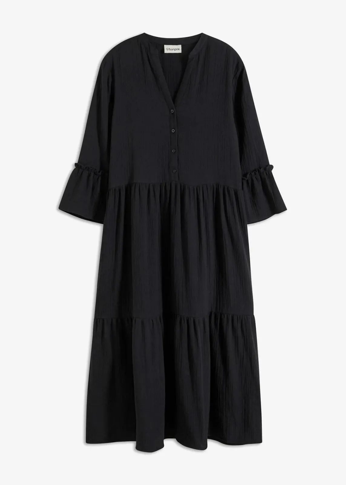 bonprix Bekleidung·Pullover & Strickjacken|Kleider^Maxikleid aus weichem Musselin schwarz