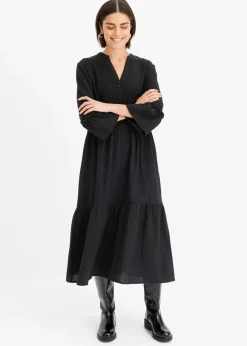 bonprix Bekleidung·Pullover & Strickjacken|Kleider^Maxikleid aus weichem Musselin schwarz