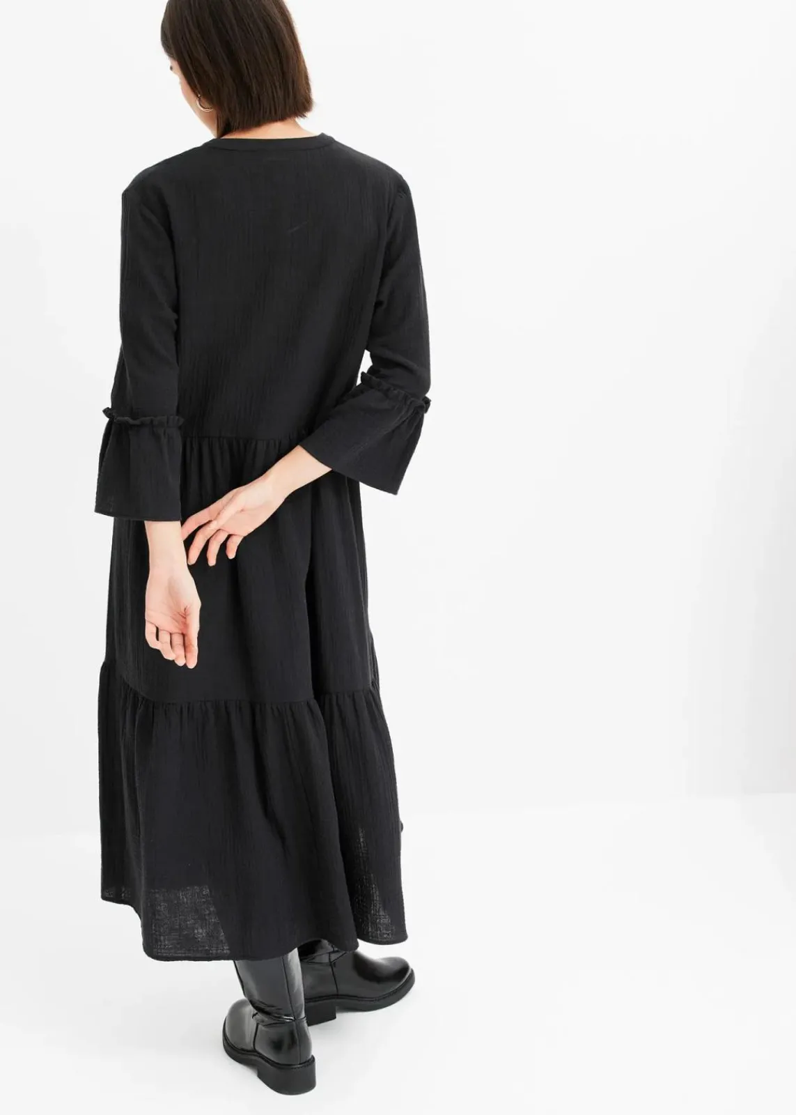 bonprix Bekleidung·Pullover & Strickjacken|Kleider^Maxikleid aus weichem Musselin schwarz