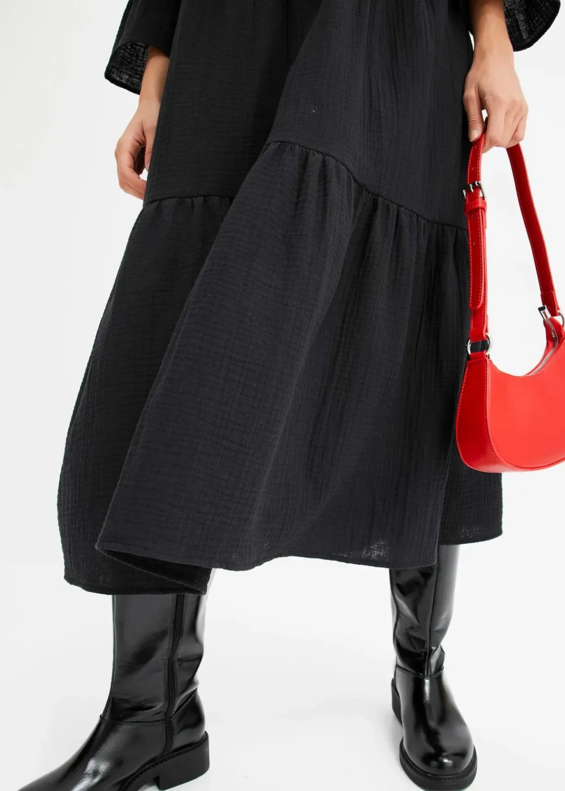 bonprix Bekleidung·Pullover & Strickjacken|Kleider^Maxikleid aus weichem Musselin schwarz