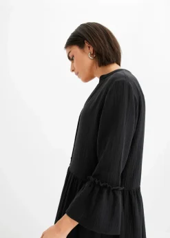 bonprix Bekleidung·Pullover & Strickjacken|Kleider^Maxikleid aus weichem Musselin schwarz