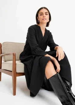 bonprix Bekleidung·Pullover & Strickjacken|Kleider^Maxikleid aus weichem Musselin schwarz