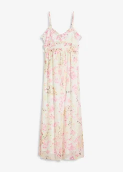 bonprix Kurzgrößen|Bekleidung·Pullover & Strickjacken^Maxikleid aus zartem Mesh creme floral