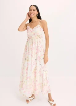 bonprix Kurzgrößen|Bekleidung·Pullover & Strickjacken^Maxikleid aus zartem Mesh creme floral