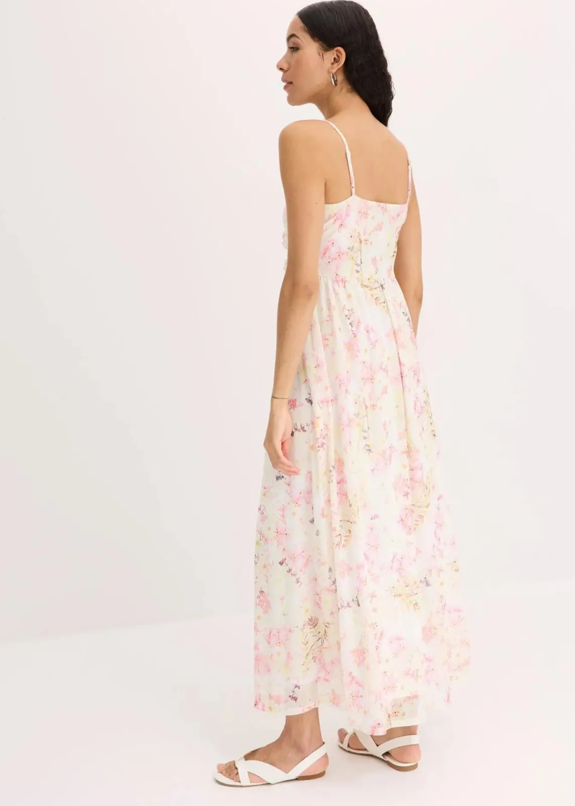 bonprix Kurzgrößen|Bekleidung·Pullover & Strickjacken^Maxikleid aus zartem Mesh creme floral