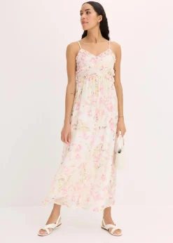 bonprix Kurzgrößen|Bekleidung·Pullover & Strickjacken^Maxikleid aus zartem Mesh creme floral