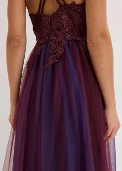 bonprix Bekleidung·Pullover & Strickjacken|Festliche Mode^Maxikleid aus zartem Tüll mit Spitze weinrot