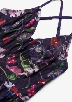 bonprix Festliche Mode|Kleider^Maxikleid aus zartem Tüll mit Trägern dunkelblau geblümt