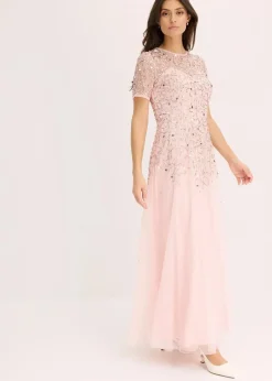 bonprix Bekleidung·Pullover & Strickjacken|Festliche Mode^Maxikleid aus zartem Tüll mit Paillettenstickerei perlrosa