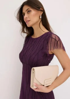bonprix Bekleidung·Pullover & Strickjacken|Festliche Mode^Maxikleid aus zartem Tüll mit Perlenstickerei dunkellila