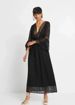 bonprix Kleider^Maxikleid in Crochet-Optik schwarz