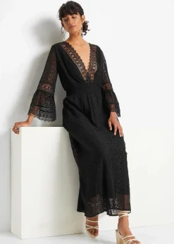 bonprix Kleider^Maxikleid in Crochet-Optik schwarz
