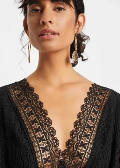 bonprix Kleider^Maxikleid in Crochet-Optik schwarz