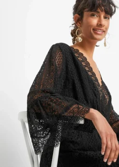 bonprix Kleider^Maxikleid in Crochet-Optik schwarz