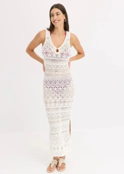 bonprix Kleider|Bekleidung·Pullover & Strickjacken^Maxikleid in Häkeloptik wollweiß