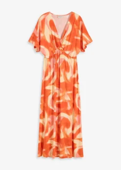 bonprix Bekleidung·Pullover & Strickjacken|Kleider^Maxikleid mit Batik-Print aus softem Viskose-Mix orange bedruckt