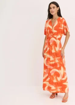 bonprix Bekleidung·Pullover & Strickjacken|Kleider^Maxikleid mit Batik-Print aus softem Viskose-Mix orange bedruckt
