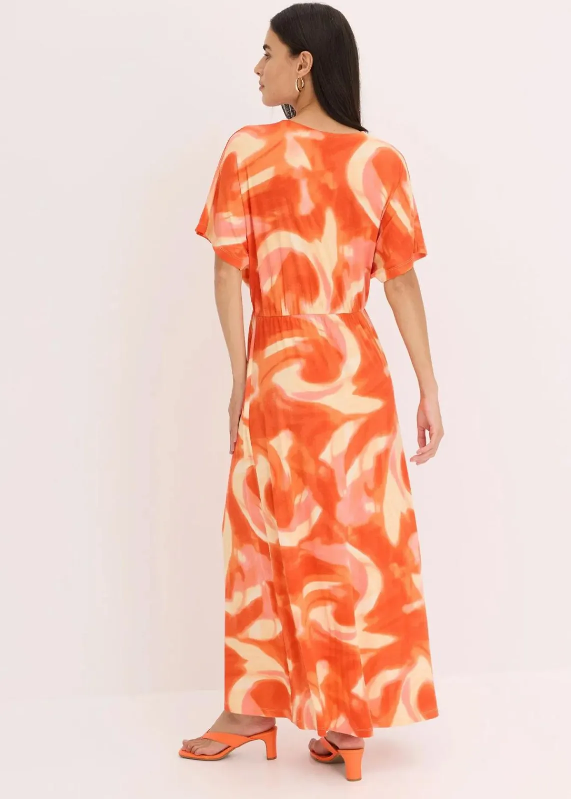 bonprix Bekleidung·Pullover & Strickjacken|Kleider^Maxikleid mit Batik-Print aus softem Viskose-Mix orange bedruckt