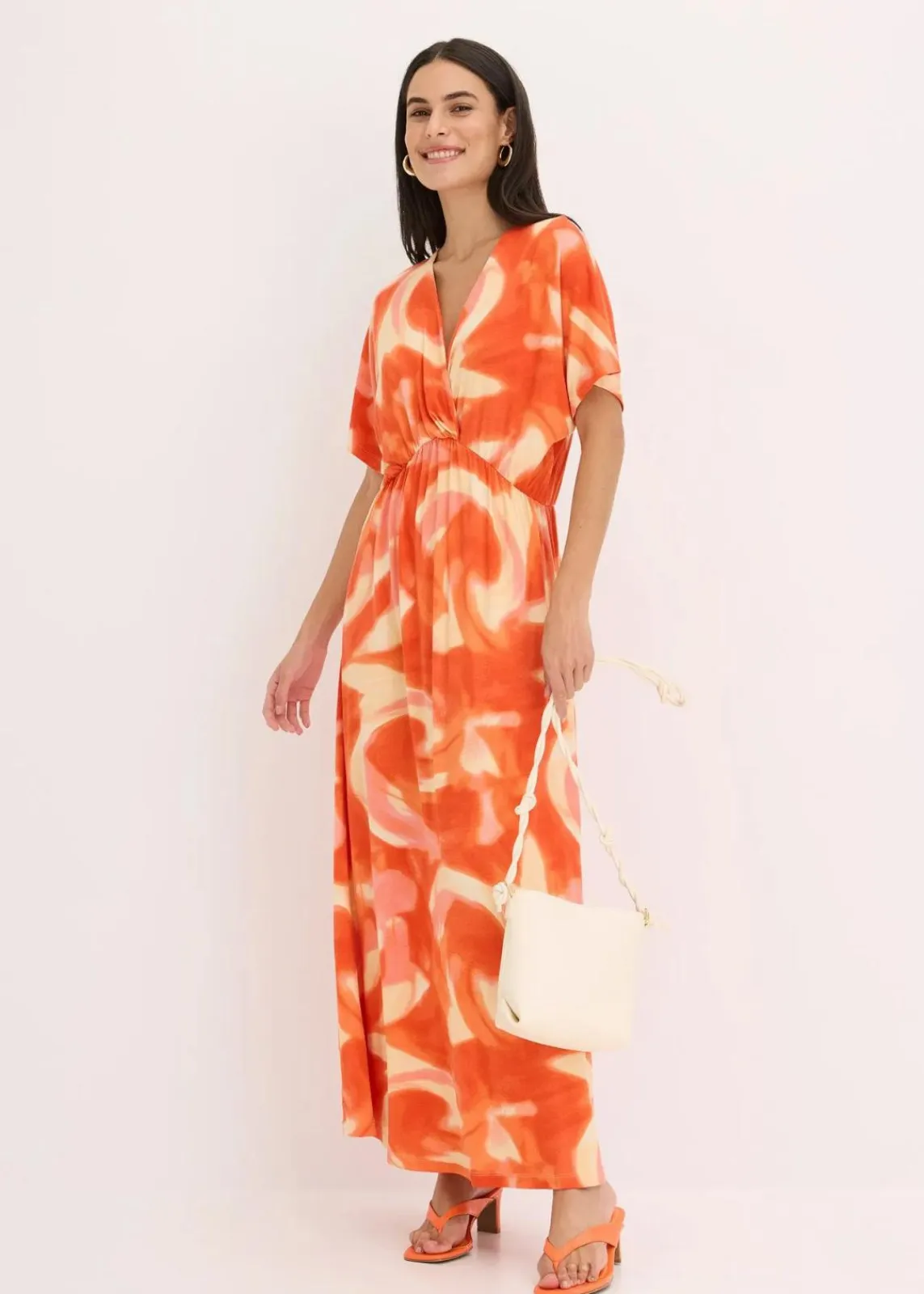bonprix Bekleidung·Pullover & Strickjacken|Kleider^Maxikleid mit Batik-Print aus softem Viskose-Mix orange bedruckt