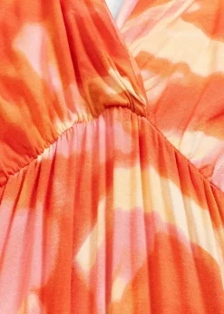 bonprix Bekleidung·Pullover & Strickjacken|Kleider^Maxikleid mit Batik-Print aus softem Viskose-Mix orange bedruckt