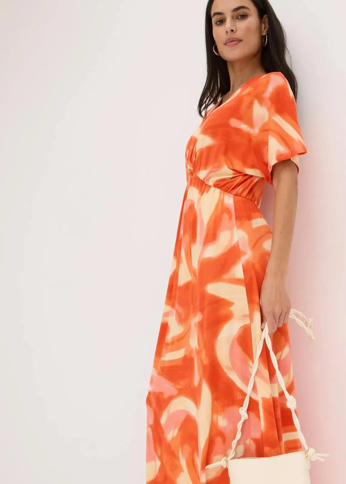 bonprix Bekleidung·Pullover & Strickjacken|Kleider^Maxikleid mit Batik-Print aus softem Viskose-Mix orange bedruckt