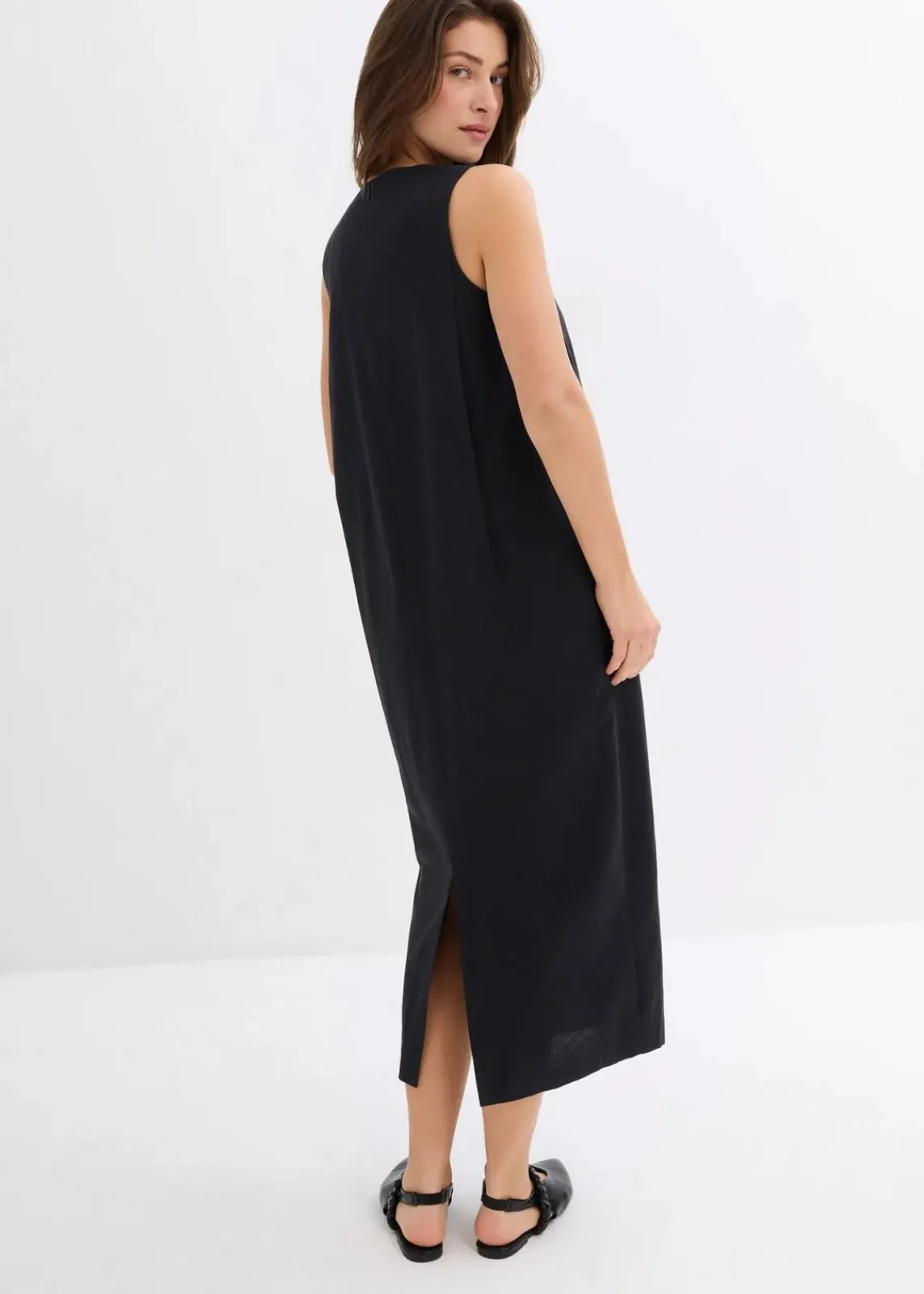 bonprix Kleider^Maxikleid mit Eingriffstaschen aus Viskose-Mix schwarz
