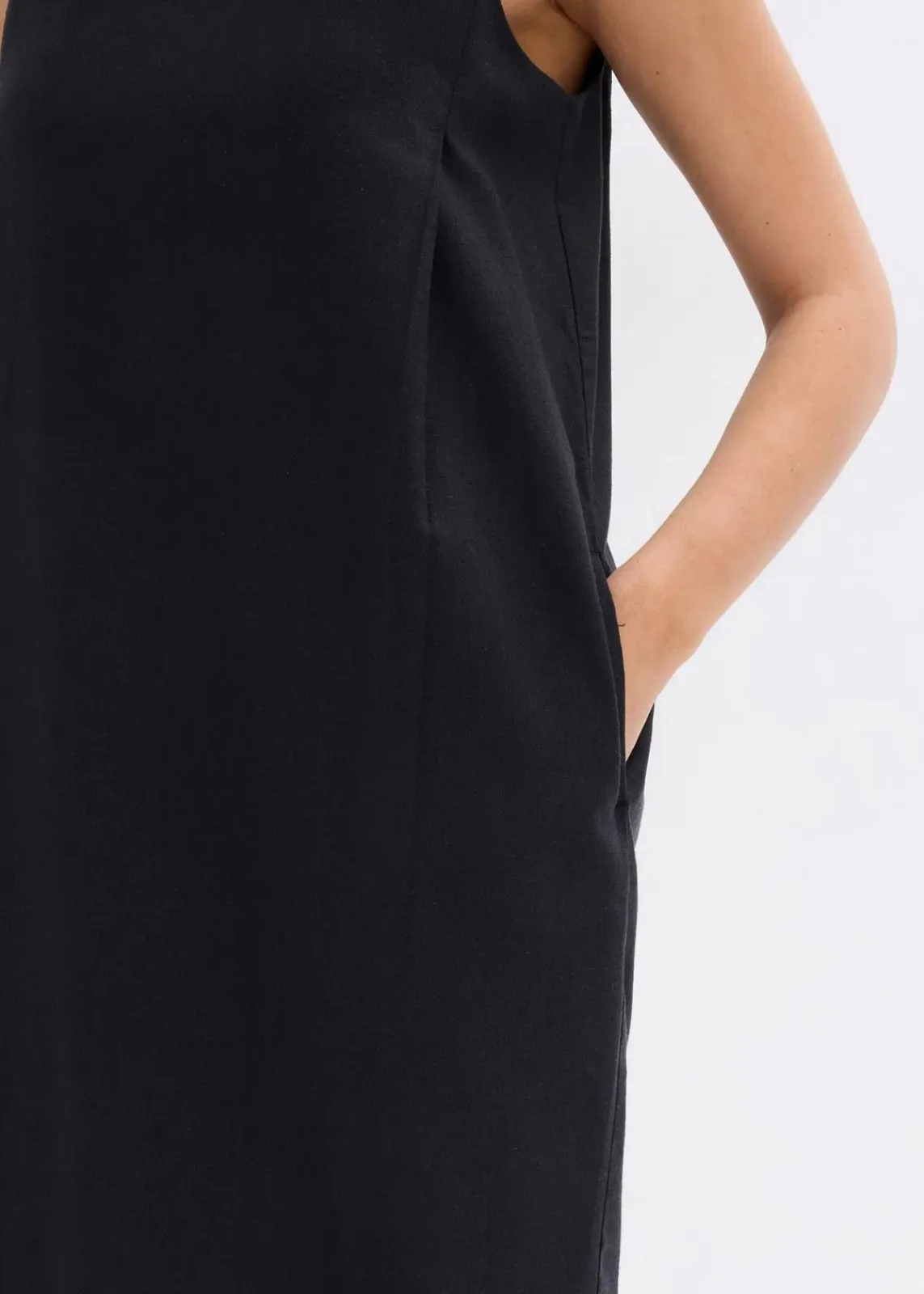 bonprix Kleider^Maxikleid mit Eingriffstaschen aus Viskose-Mix schwarz